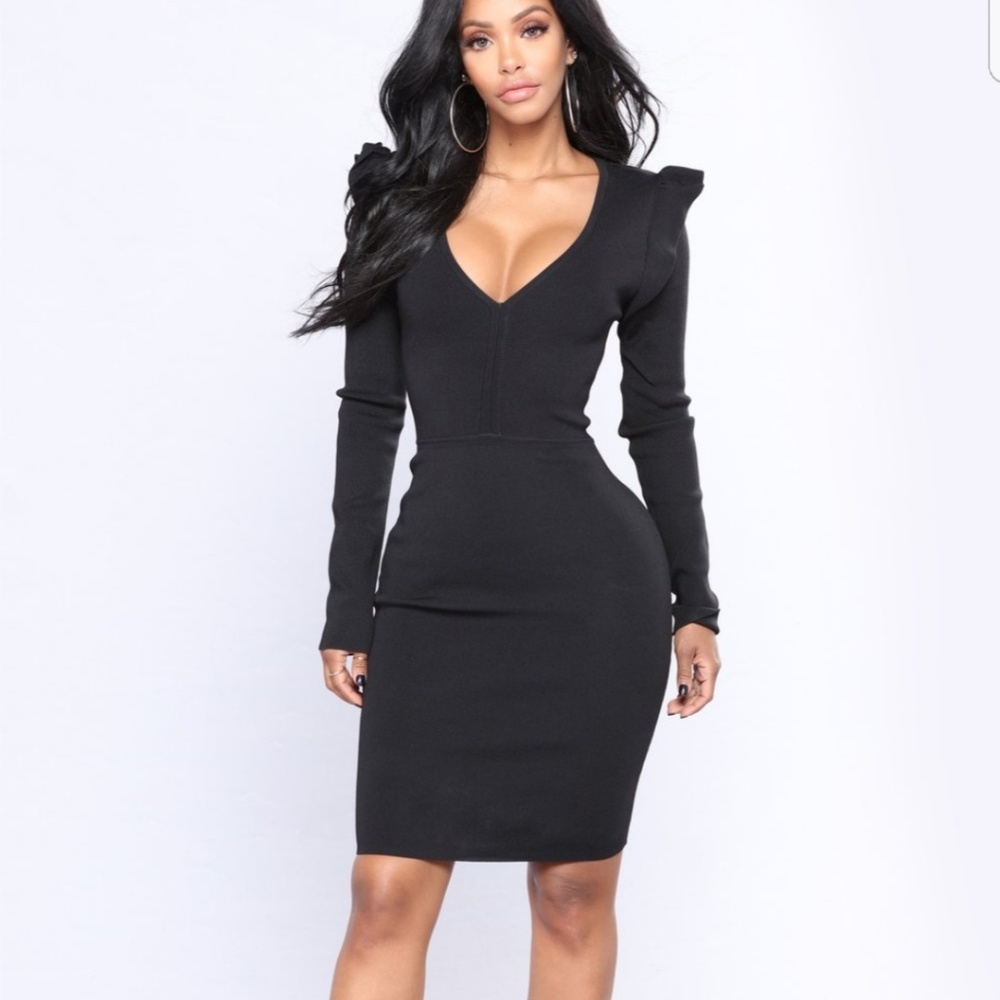 V Neck Black Dress